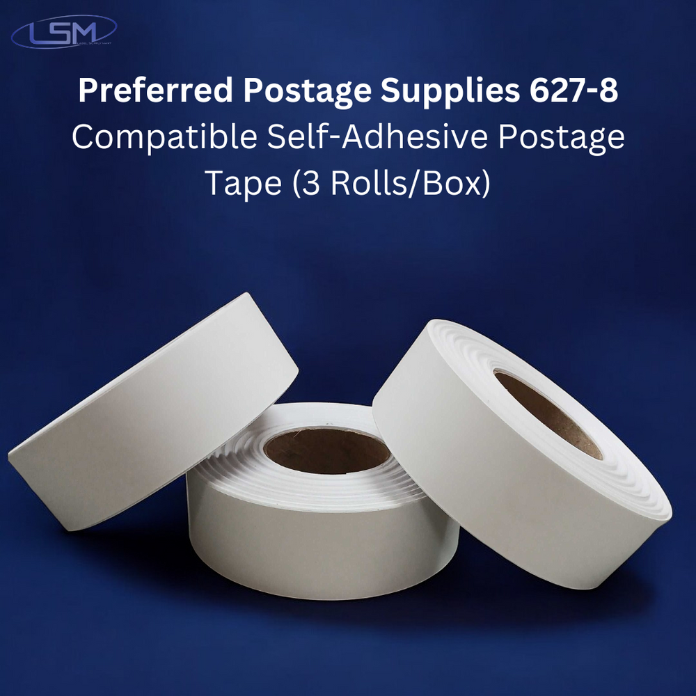 Preferred Postage Supplies Compatible Replacement Tape Rolls for PB 627-8 Compatible Self-Adhesive Postage Tape (3 Rolls/Box) Label Supply Mart