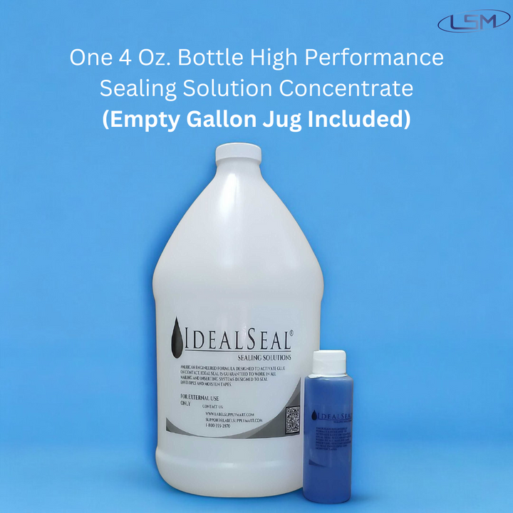 One 4 Oz. Bottle High Performance Sealing Solution Concentrate (Empty Gallon Jug Included) Makes One Gallon of Sealing Solution DM Series Mailing Systems Label Supply Mart