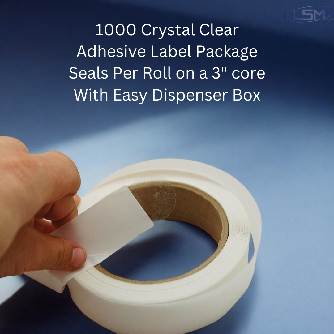 1,000 Super Gloss Clear Round Stickers (with Dispenser Box) Clear Retail Package Seals Mailing Seals Envelope Seals 1" Round Circle Wafer Stickers 1000 Per Roll (1 Roll Per Box) USA (6 Boxes (6000)) Label Supply Mart