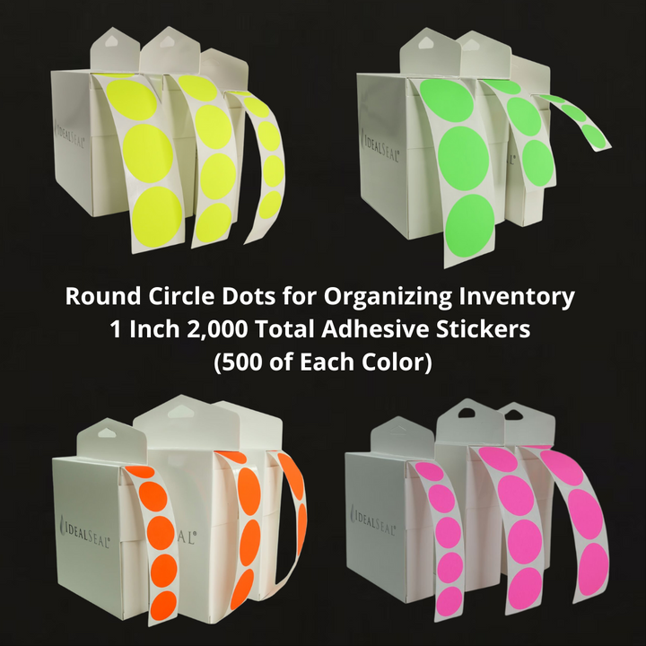 Color Coding Labels Super Bright Fluorescent Neon Yellow, Green, Orange and Pink Round Circle Dots for Organizing Inventory 1 Inch 2,000 Total Adhesive Stickers (500 of Each Color)