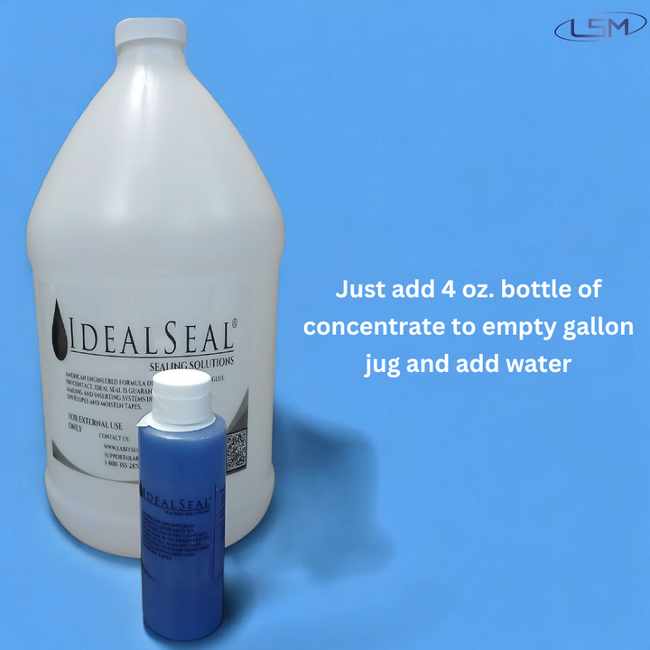 One 4 Oz. Bottle High Performance Sealing Solution Concentrate (Empty Gallon Jug Included) Makes One Gallon of Sealing Solution DM Series Mailing Systems Label Supply Mart