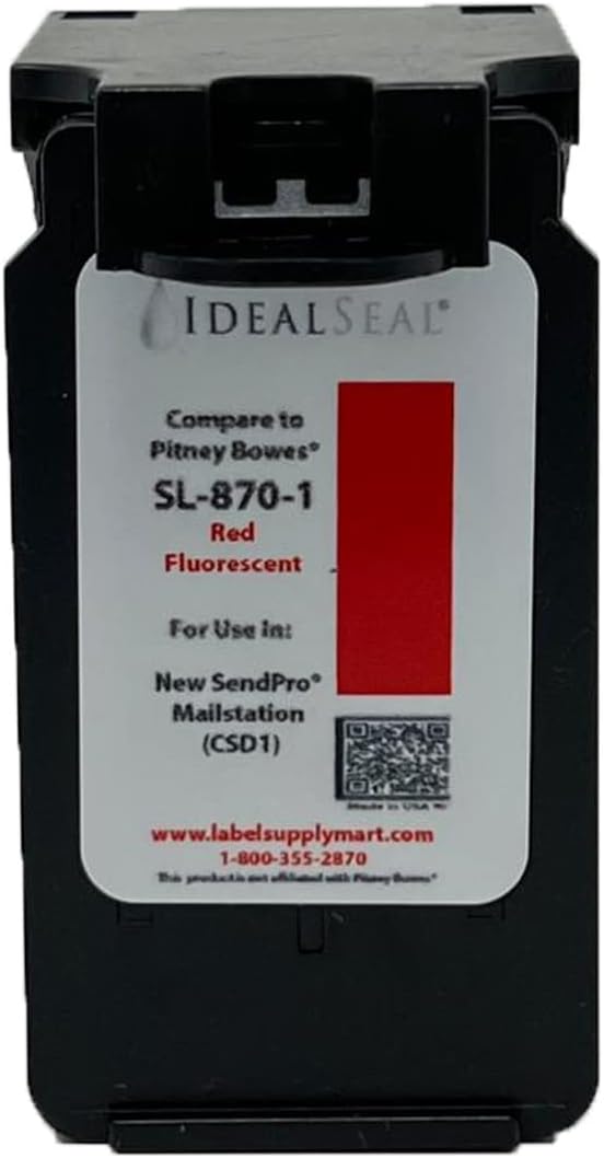 IDEALSEAL Replacement Postage Ink for SL-870-1 Red Ink Cartridge + (300 Compatible PB 620-9 Labels) sendpro mailstation PB SL-870-1 CSD1 Ink Cartridge SL-870-1 Ink Cartridge sendpro Mailstation Ink