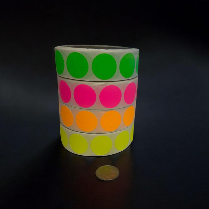 Color Coding Labels Super Bright Fluorescent Neon Yellow, Green, Orange and Pink Round Circle Dots for Organizing Inventory 1 Inch 2,000 Total Adhesive Stickers (500 of Each Color)