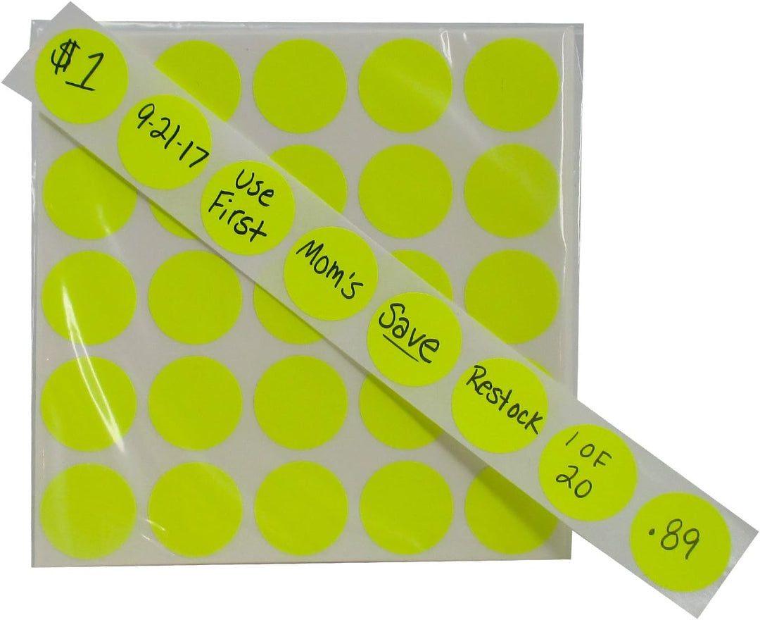 Color Coding Labels Super Bright Fluorescent Neon Round Circle Dots for Organizing Inventory 1 Inch 500 Total Adhesive Stickers (Fluorescent Yellow)