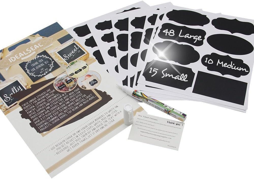 Chalkboard Labels Bundle Saves You Money: 292 Stickers + 4 Erasable White Chalk Markers. Best Large Reusable Labels+Liquid Chalk Pen Decorate Pantry Storage Office (4 Packs (292 Labels)+4 Markers)