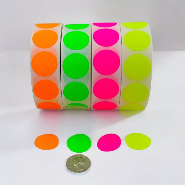 Color Coding Labels Super Bright Fluorescent Neon Yellow, Green, Orange and Pink Round Circle Dots for Organizing Inventory 1 Inch 2,000 Total Adhesive Stickers (500 of Each Color)